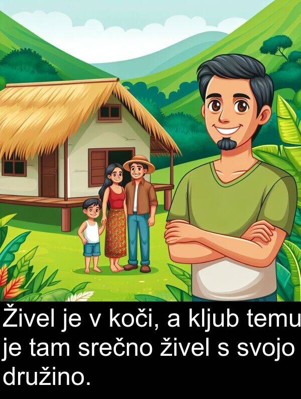 živel: Živel je v koči, a kljub temu je tam srečno živel s svojo družino.
