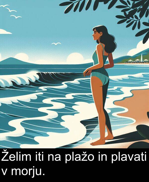 plavati: Želim iti na plažo in plavati v morju.