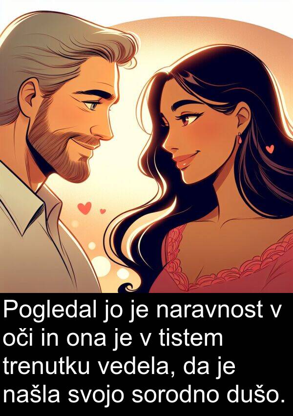 sorodno: Pogledal jo je naravnost v oči in ona je v tistem trenutku vedela, da je našla svojo sorodno dušo.