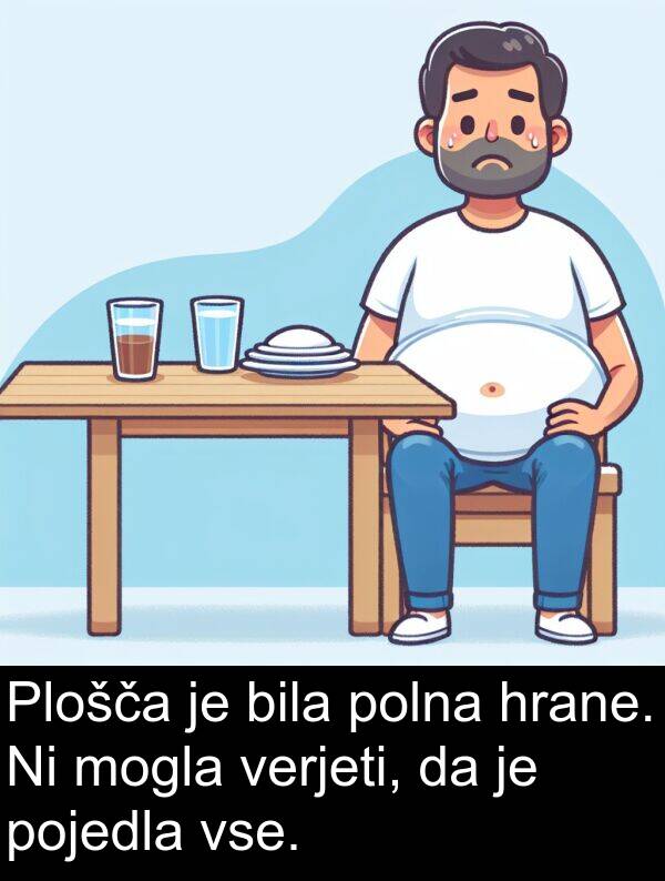 polna: Plošča je bila polna hrane. Ni mogla verjeti, da je pojedla vse.