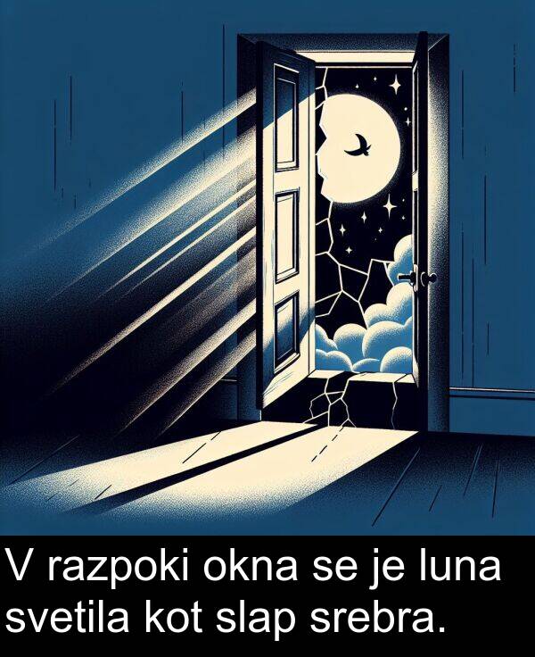 kot: V razpoki okna se je luna svetila kot slap srebra.