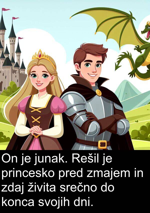 živita: On je junak. Rešil je princesko pred zmajem in zdaj živita srečno do konca svojih dni.