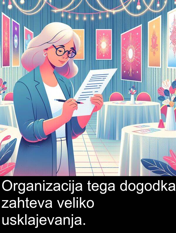 tega: Organizacija tega dogodka zahteva veliko usklajevanja.