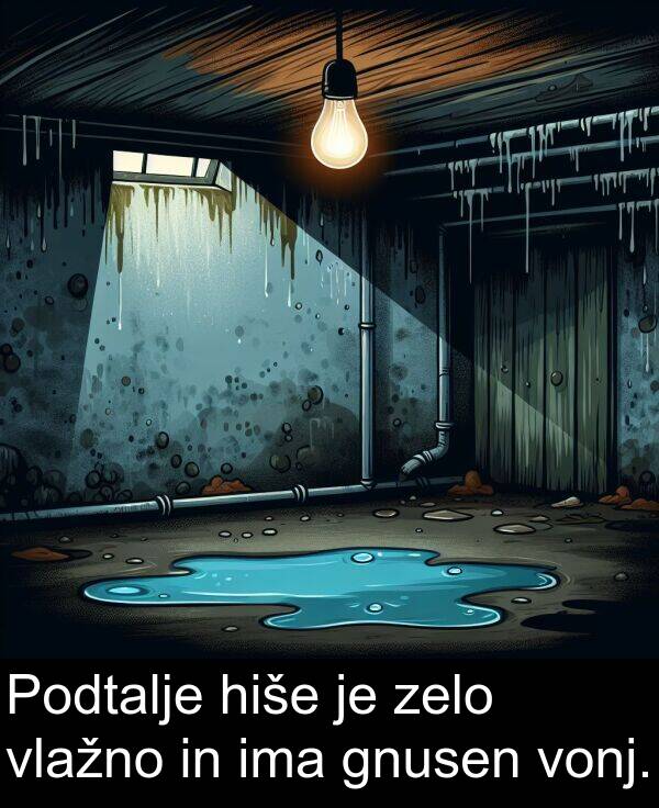 hiše: Podtalje hiše je zelo vlažno in ima gnusen vonj.