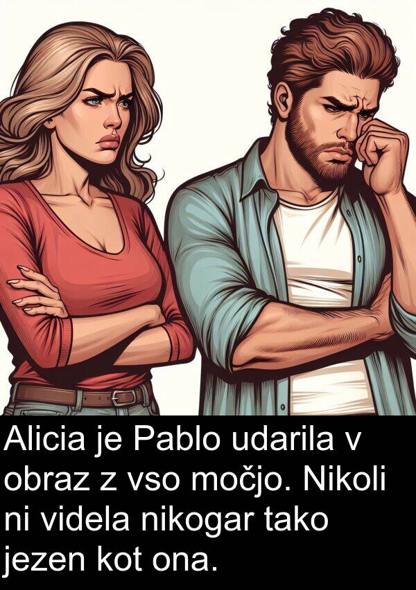 obraz: Alicia je Pablo udarila v obraz z vso močjo. Nikoli ni videla nikogar tako jezen kot ona.