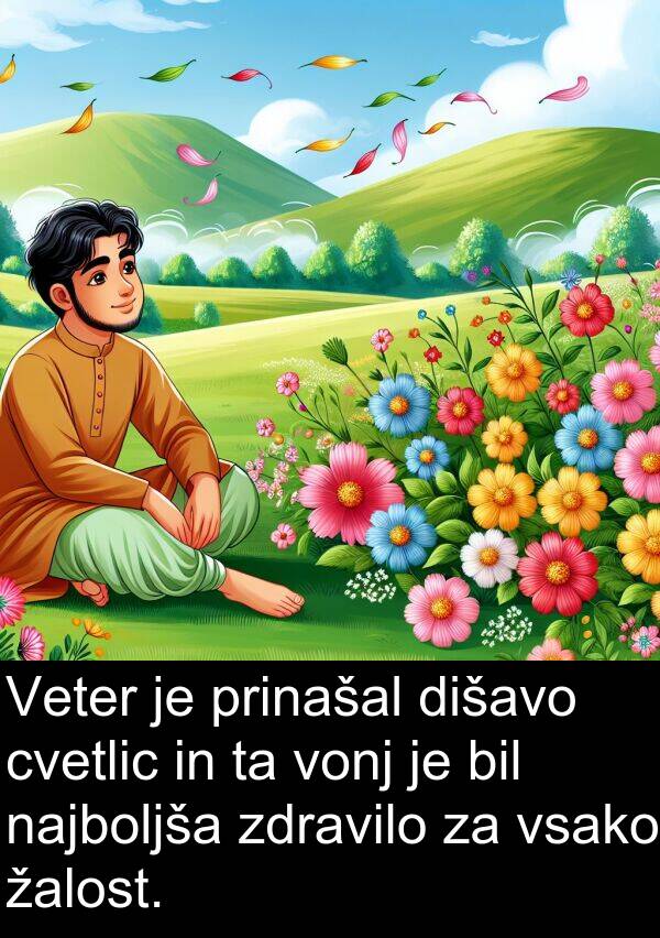 žalost: Veter je prinašal dišavo cvetlic in ta vonj je bil najboljša zdravilo za vsako žalost.