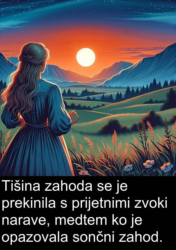 sončni: Tišina zahoda se je prekinila s prijetnimi zvoki narave, medtem ko je opazovala sončni zahod.