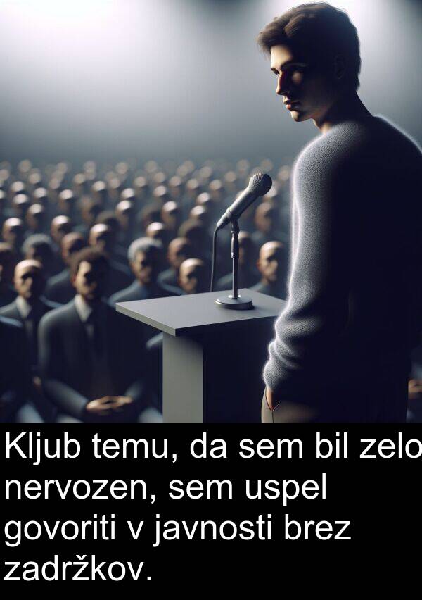 nervozen: Kljub temu, da sem bil zelo nervozen, sem uspel govoriti v javnosti brez zadržkov.