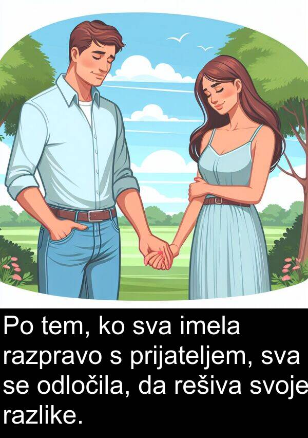 prijateljem: Po tem, ko sva imela razpravo s prijateljem, sva se odločila, da rešiva svoje razlike.