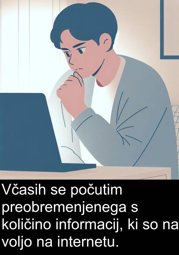 preobremenjenega: Včasih se počutim preobremenjenega s količino informacij, ki so na voljo na internetu.