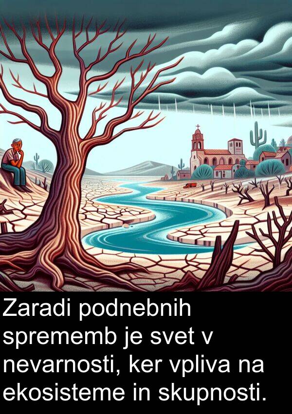 ekosisteme: Zaradi podnebnih sprememb je svet v nevarnosti, ker vpliva na ekosisteme in skupnosti.
