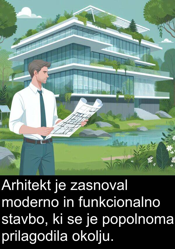 stavbo: Arhitekt je zasnoval moderno in funkcionalno stavbo, ki se je popolnoma prilagodila okolju.