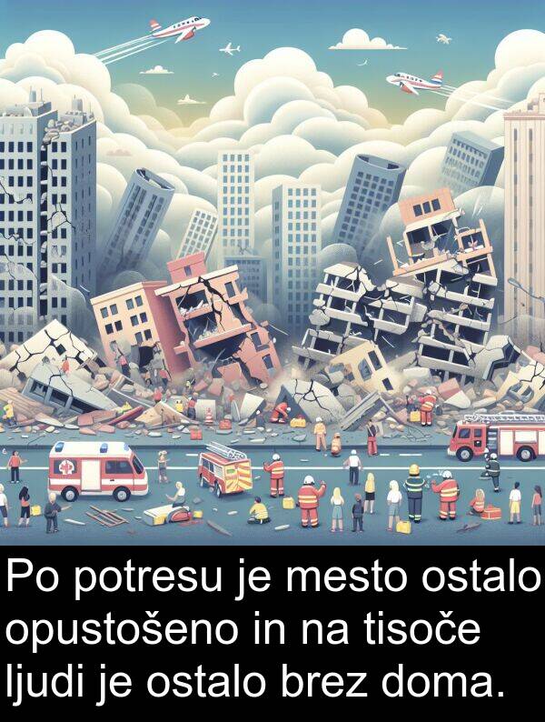 mesto: Po potresu je mesto ostalo opustošeno in na tisoče ljudi je ostalo brez doma.