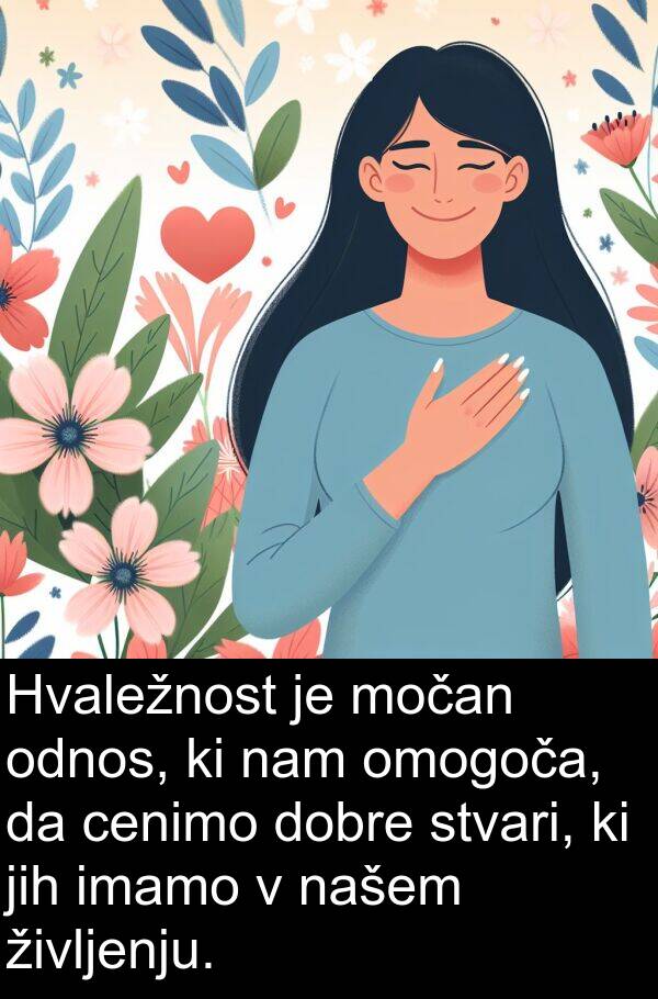 življenju: Hvaležnost je močan odnos, ki nam omogoča, da cenimo dobre stvari, ki jih imamo v našem življenju.