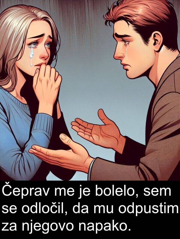napako: Čeprav me je bolelo, sem se odločil, da mu odpustim za njegovo napako.
