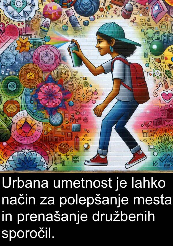 način: Urbana umetnost je lahko način za polepšanje mesta in prenašanje družbenih sporočil.