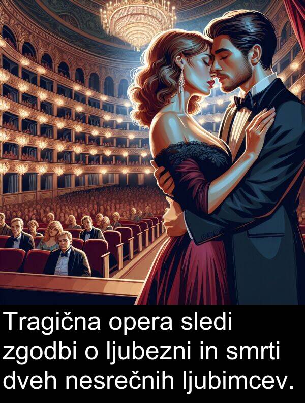 sledi: Tragična opera sledi zgodbi o ljubezni in smrti dveh nesrečnih ljubimcev.
