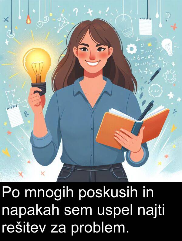 problem: Po mnogih poskusih in napakah sem uspel najti rešitev za problem.