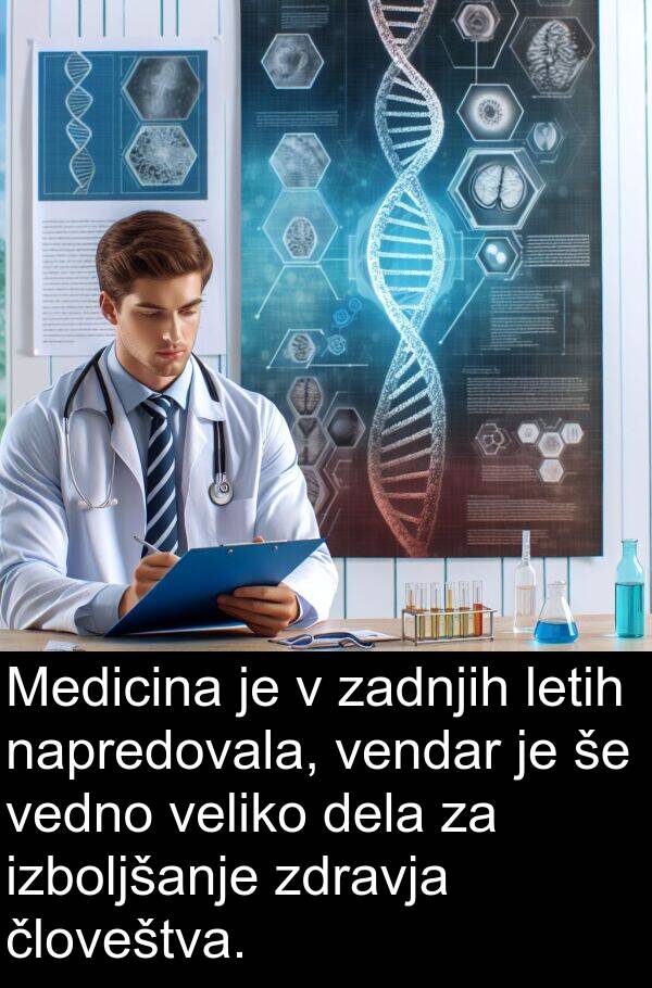dela: Medicina je v zadnjih letih napredovala, vendar je še vedno veliko dela za izboljšanje zdravja človeštva.
