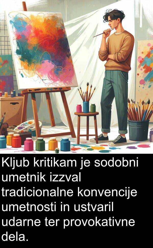 sodobni: Kljub kritikam je sodobni umetnik izzval tradicionalne konvencije umetnosti in ustvaril udarne ter provokativne dela.