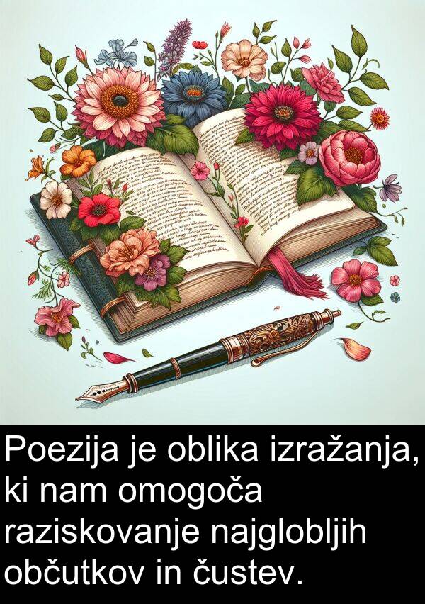 občutkov: Poezija je oblika izražanja, ki nam omogoča raziskovanje najglobljih občutkov in čustev.