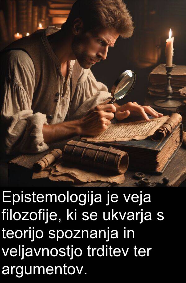spoznanja: Epistemologija je veja filozofije, ki se ukvarja s teorijo spoznanja in veljavnostjo trditev ter argumentov.