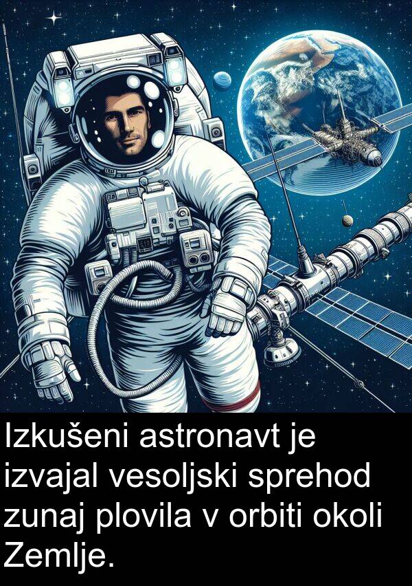 okoli: Izkušeni astronavt je izvajal vesoljski sprehod zunaj plovila v orbiti okoli Zemlje.