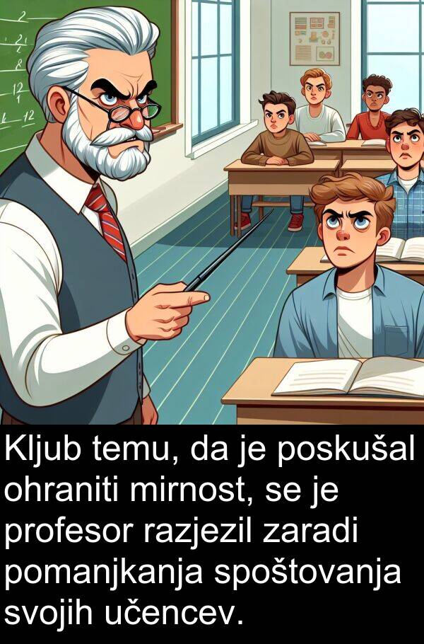 poskušal: Kljub temu, da je poskušal ohraniti mirnost, se je profesor razjezil zaradi pomanjkanja spoštovanja svojih učencev.