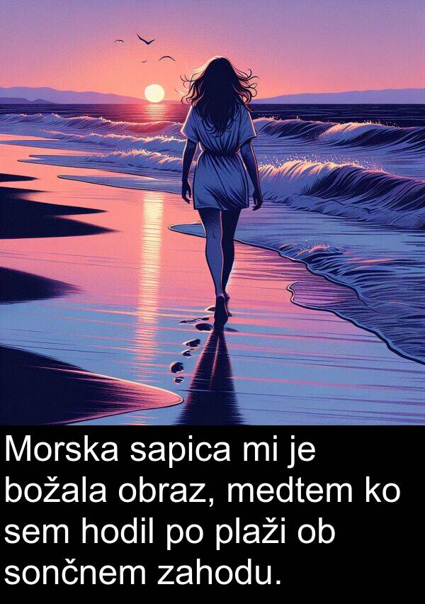 sončnem: Morska sapica mi je božala obraz, medtem ko sem hodil po plaži ob sončnem zahodu.