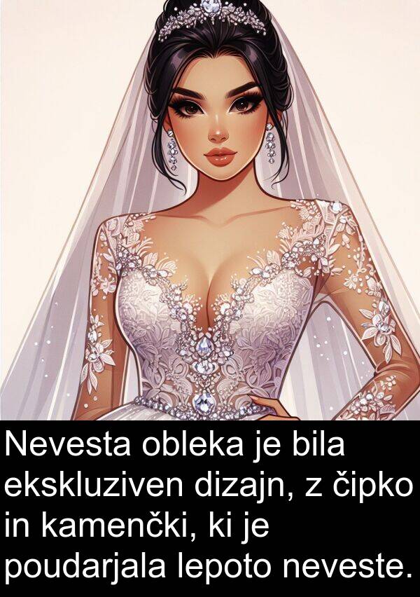 ekskluziven: Nevesta obleka je bila ekskluziven dizajn, z čipko in kamenčki, ki je poudarjala lepoto neveste.