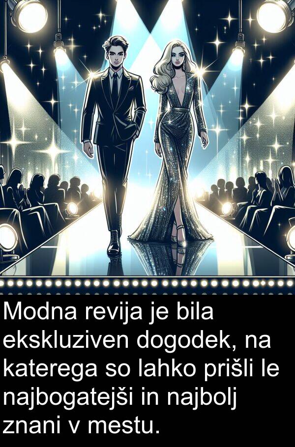 ekskluziven: Modna revija je bila ekskluziven dogodek, na katerega so lahko prišli le najbogatejši in najbolj znani v mestu.