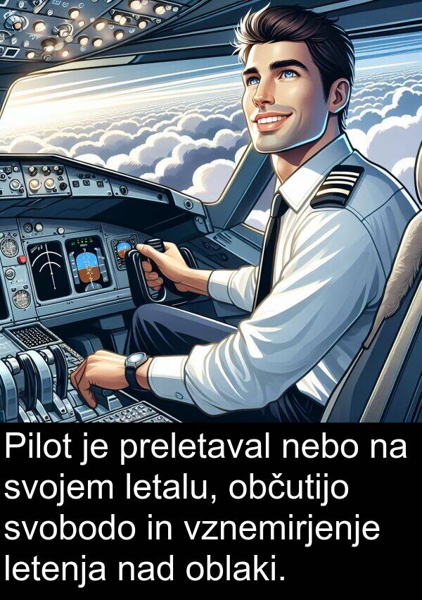 občutijo: Pilot je preletaval nebo na svojem letalu, občutijo svobodo in vznemirjenje letenja nad oblaki.