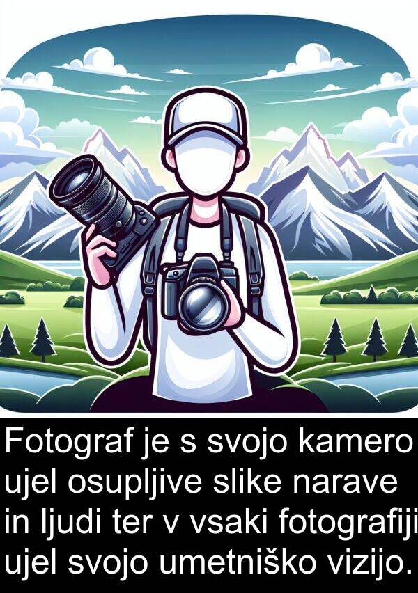 kamero: Fotograf je s svojo kamero ujel osupljive slike narave in ljudi ter v vsaki fotografiji ujel svojo umetniško vizijo.