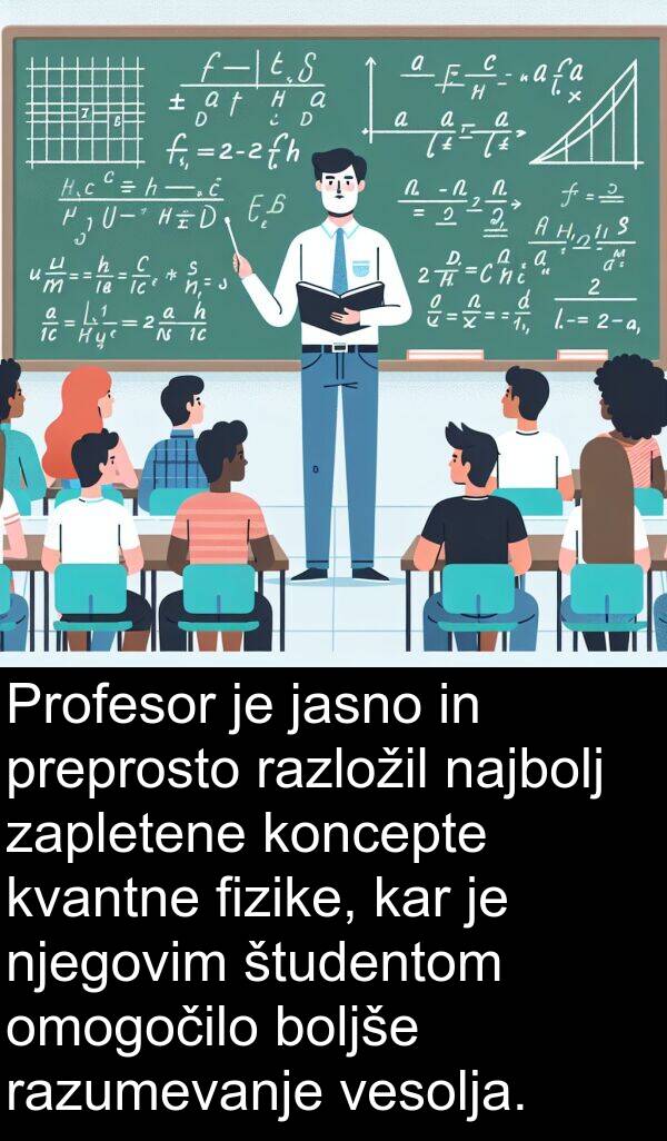 razložil: Profesor je jasno in preprosto razložil najbolj zapletene koncepte kvantne fizike, kar je njegovim študentom omogočilo boljše razumevanje vesolja.