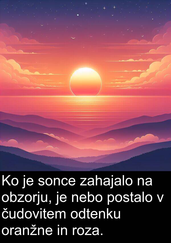 sonce: Ko je sonce zahajalo na obzorju, je nebo postalo v čudovitem odtenku oranžne in roza.