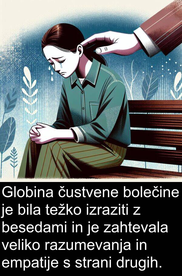 empatije: Globina čustvene bolečine je bila težko izraziti z besedami in je zahtevala veliko razumevanja in empatije s strani drugih.