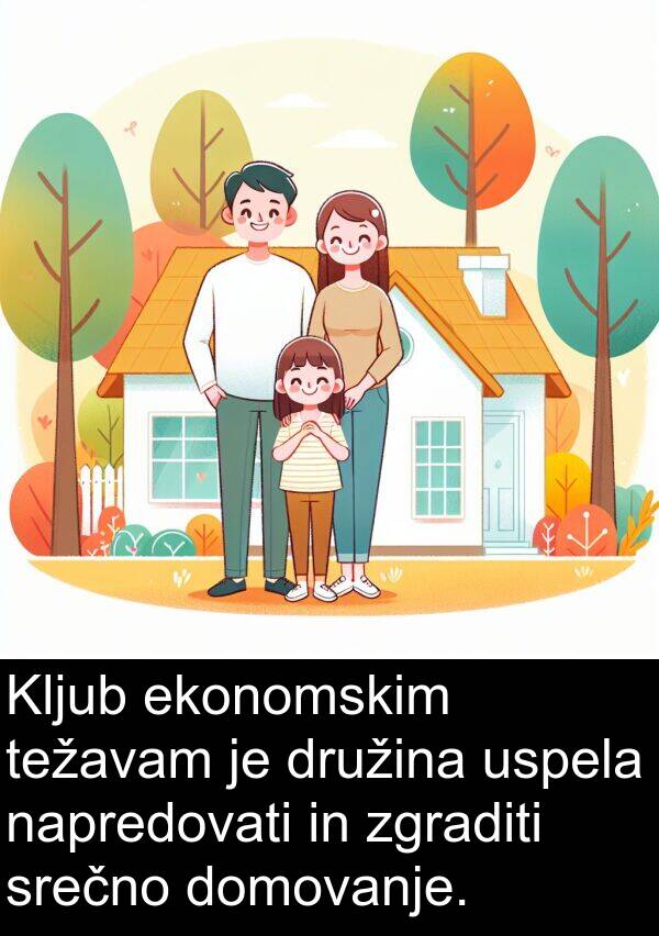 ekonomskim: Kljub ekonomskim težavam je družina uspela napredovati in zgraditi srečno domovanje.