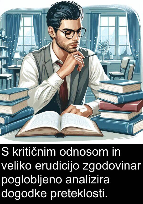 odnosom: S kritičnim odnosom in veliko erudicijo zgodovinar poglobljeno analizira dogodke preteklosti.
