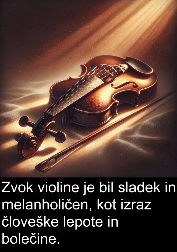 melanholičen: Zvok violine je bil sladek in melanholičen, kot izraz človeške lepote in bolečine.