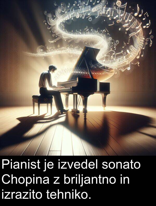 sonato: Pianist je izvedel sonato Chopina z briljantno in izrazito tehniko.