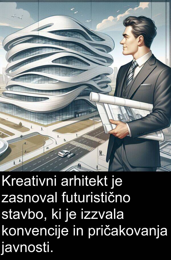 stavbo: Kreativni arhitekt je zasnoval futuristično stavbo, ki je izzvala konvencije in pričakovanja javnosti.