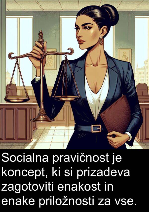priložnosti: Socialna pravičnost je koncept, ki si prizadeva zagotoviti enakost in enake priložnosti za vse.