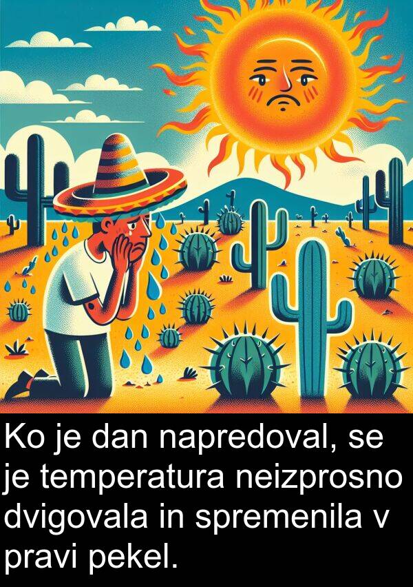neizprosno: Ko je dan napredoval, se je temperatura neizprosno dvigovala in spremenila v pravi pekel.