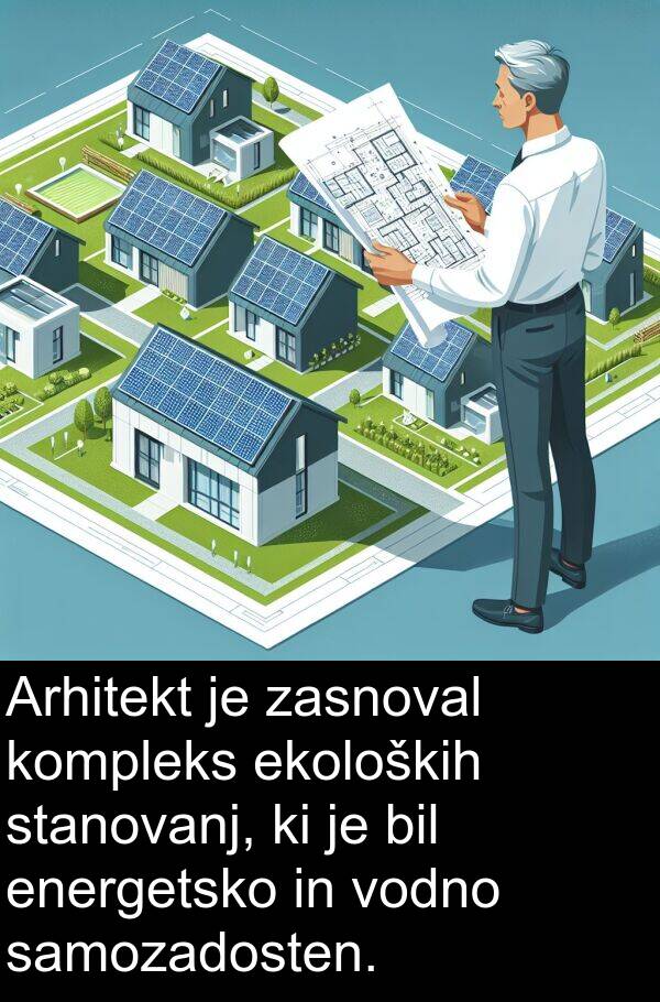 ekoloških: Arhitekt je zasnoval kompleks ekoloških stanovanj, ki je bil energetsko in vodno samozadosten.