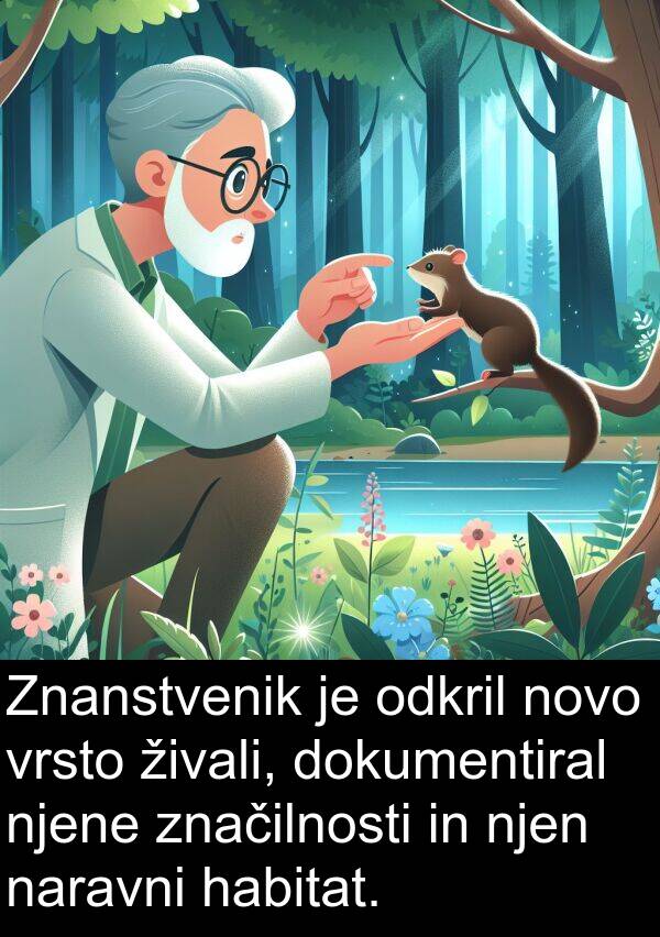habitat: Znanstvenik je odkril novo vrsto živali, dokumentiral njene značilnosti in njen naravni habitat.