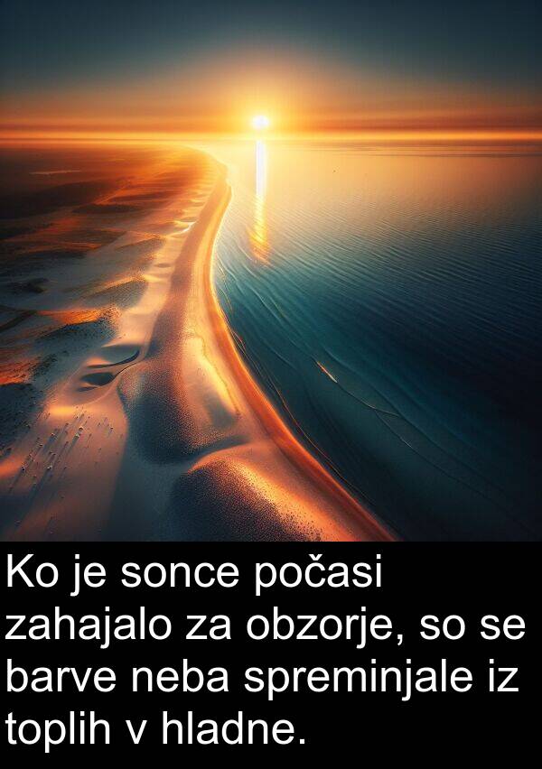 sonce: Ko je sonce počasi zahajalo za obzorje, so se barve neba spreminjale iz toplih v hladne.