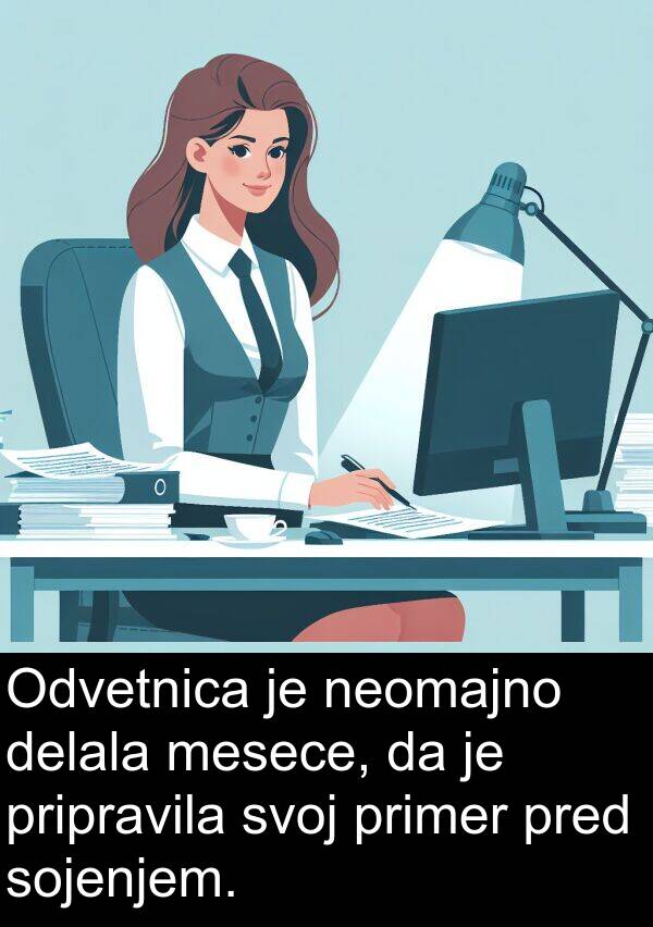 neomajno: Odvetnica je neomajno delala mesece, da je pripravila svoj primer pred sojenjem.