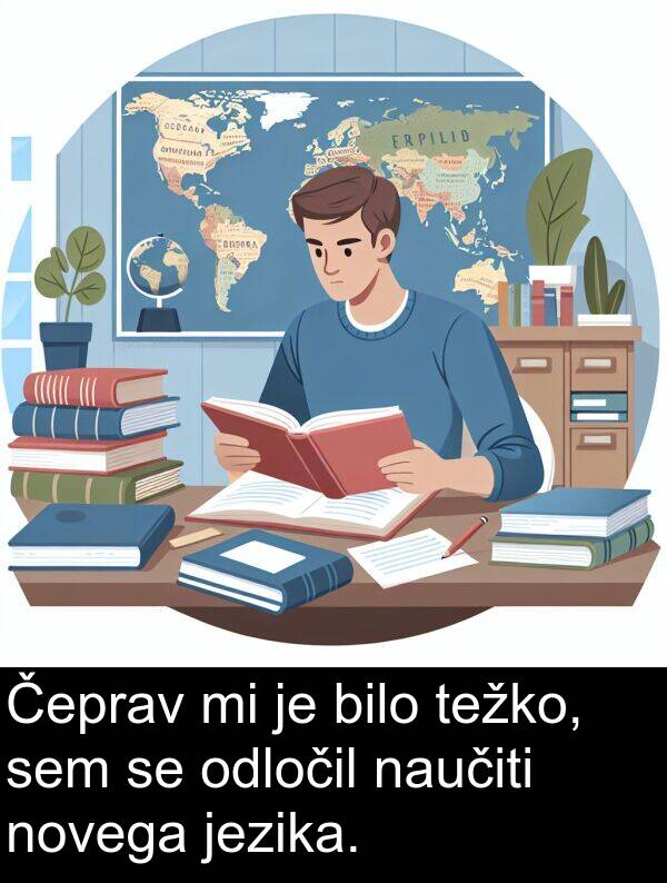 naučiti: Čeprav mi je bilo težko, sem se odločil naučiti novega jezika.
