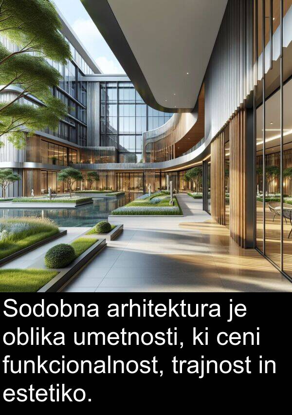 oblika: Sodobna arhitektura je oblika umetnosti, ki ceni funkcionalnost, trajnost in estetiko.