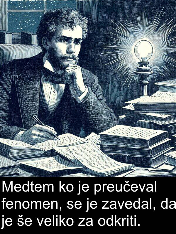 fenomen: Medtem ko je preučeval fenomen, se je zavedal, da je še veliko za odkriti.